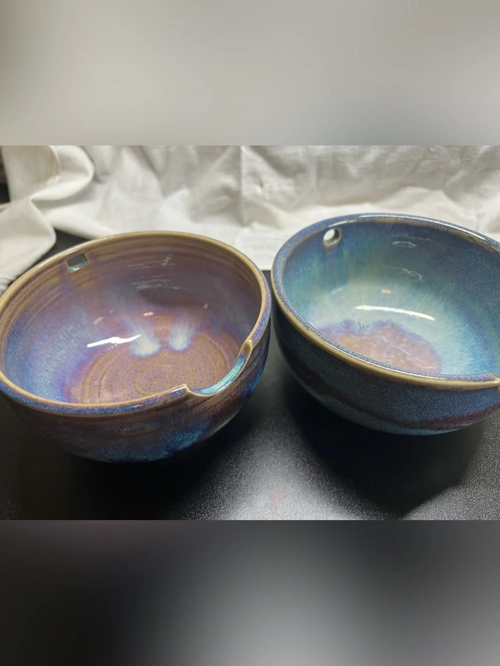 Noodle Bowl Hand Crafted Blue Stoneware Set Of 2. Marked AD